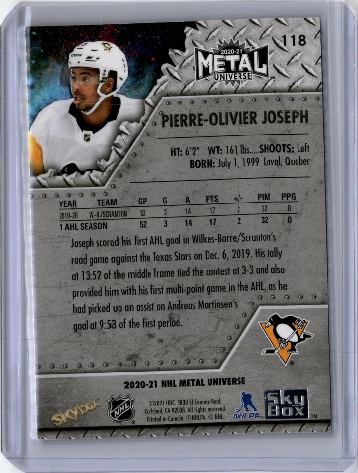 2020-21 Upper Deck Overtime Pierre-Olivier Joseph #NL-13 Pittsburgh Penguins - Image 2 of 2