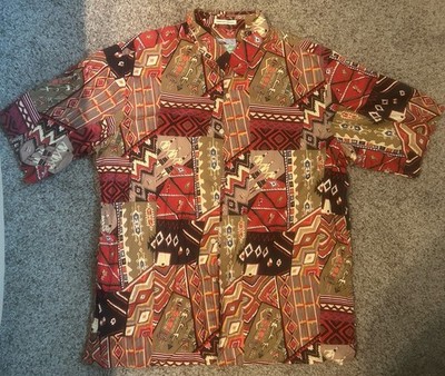 VINTAGE Reyn Spooner Hawaiian Shirt Mens XL Aztec Egyptian Cotton 90's