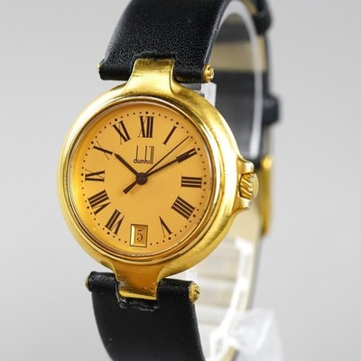 Dunhill Millenium Vintage 15497 Herrenuhr Gold 31mm Neue Batterie Neues Leder...