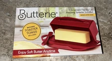 Butterie Convenient Flip-Top Butter Dish W/spreader RED Shatterproof Box RED