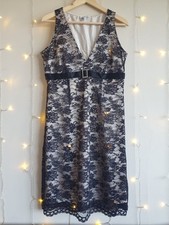 Black Lace Dress With Champagne Lining, Diamante, Wedding Guest, Size 14