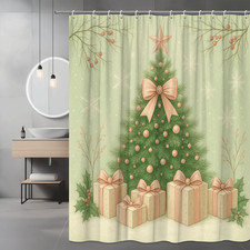 Christmas Tree Shower Curtain with Gifts and Snowflakes, Green