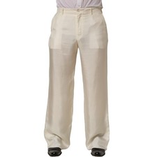 DOLCE & GABBANA Pants Off White Silk Straight Wide Leg Trouser IT48/W34/M 1880us