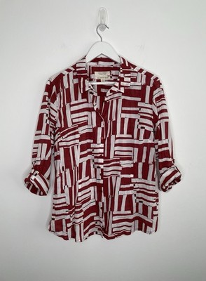 Seasalt Damen Shirt UK 16 Larissa Bio-Baumwolle Knopfleiste Rollriegel Umber Geo