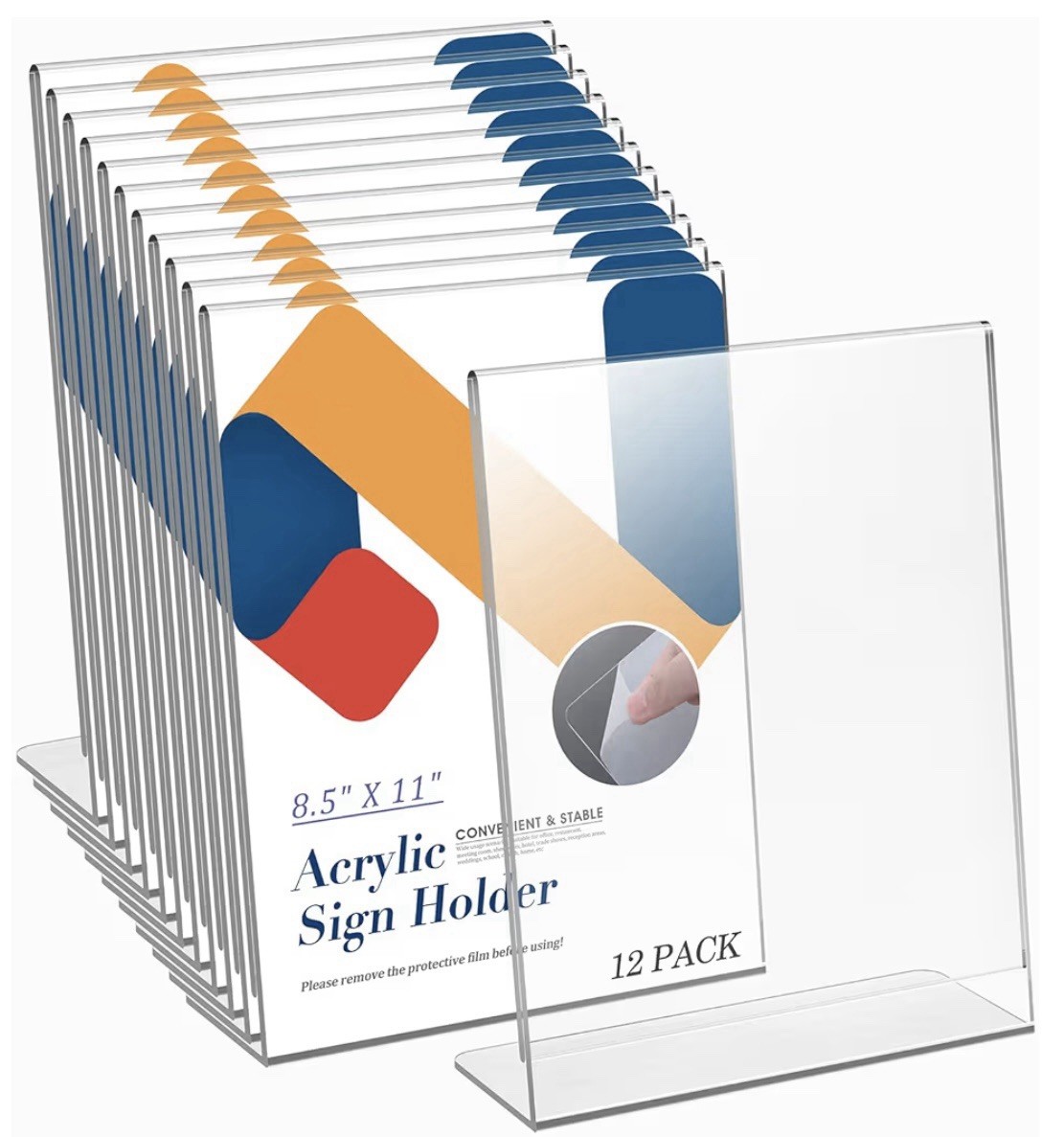 12 Pack Acrylic Sign Holder 8.5 x 11, Slant Back, Clear Frames Plastic