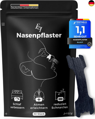 Ellicit  Nasenpflaster Schwarz, 30er Pack Premium Nasenstrips, gegen 