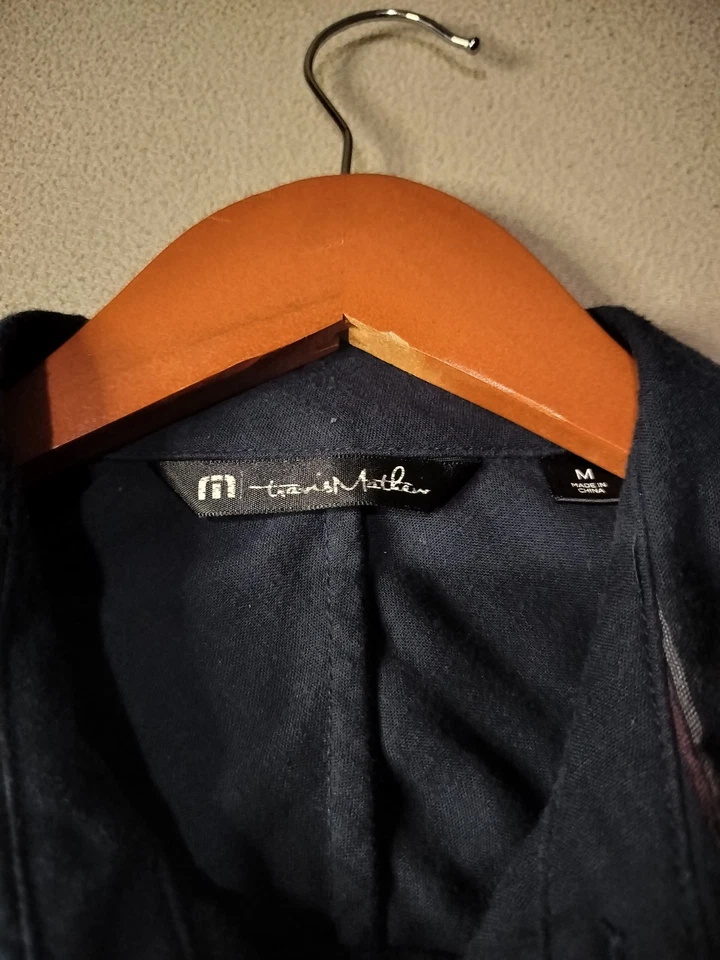 Travis Mathew Men's, Shirt Long Sleeve,  Flannel, Navy Blue Striped, Sz M. - Image 3 of 4