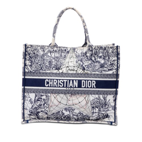 Dior Large Canvas Embroidered Around The World Book Tote Pre-Loved White