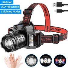 LED Headlamp USB Rechargeable Flashlight Waterproof Head Lamp Torch Camping USA