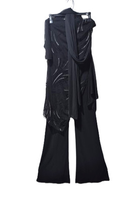 Janice Elegant Black Strapless Jumpsuit formal evening wear with scarf sz M