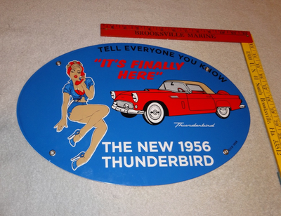 #ad VINTAGE 1956 FORD THUNDERBIRD CAR WOMAN 16.5quot; PORCELAIN METAL GASOLINE OIL SIGN $139.99