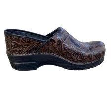 Dansko Professional Clogs Brown Embossed Floral Leather Women’s 39 (8.5/9)