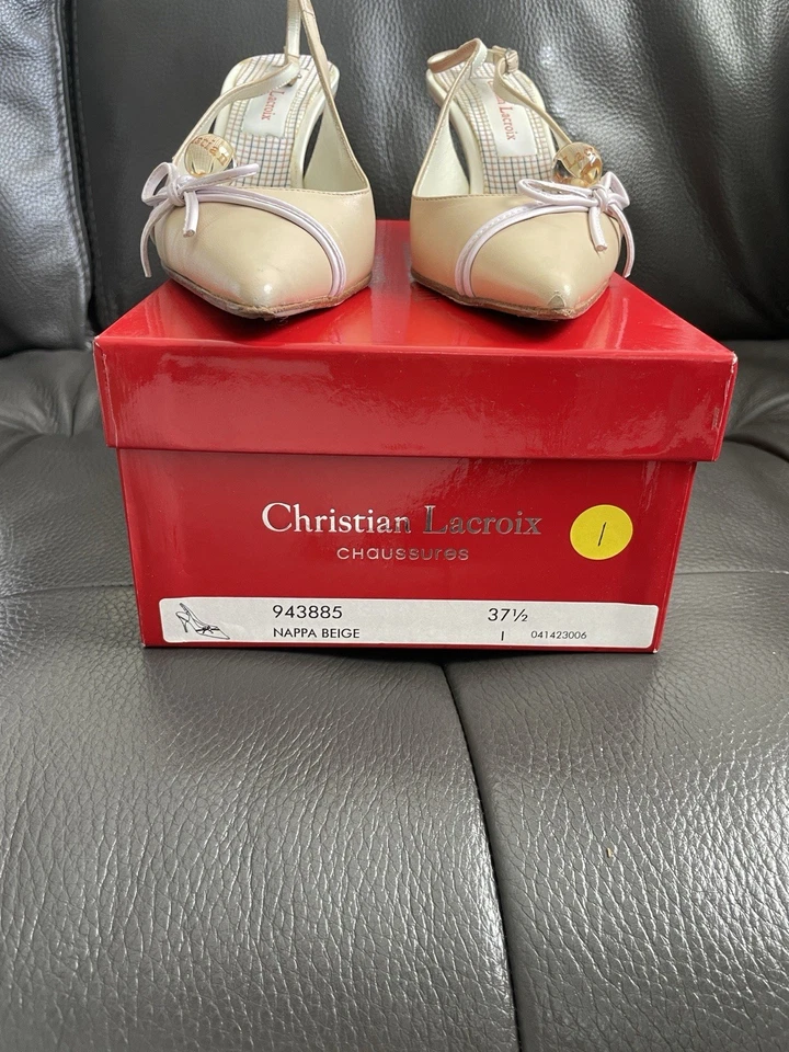 Christian Lacroix Vintage Tacón de Madera Eslinga Trasera Talla 37.5 Foto 3 de 4