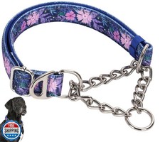Martingale Dog Collar with Steel Chain, Reflective Choke Collar with Soft Pad