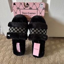 Juicy Couture Hester Black Checker Rhinestone Slippers. Sz M 6.5/7.5 . NWT 