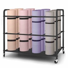 Yoga Mat Storage Rack Basket Workout Equipment Home Gym Storage Rack with Whe...