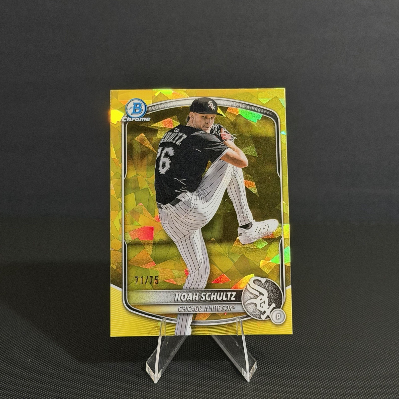 2025 Bowman Chrome Yellow Sapphire /75 Noah Schultz #BCP-177 White Sox
