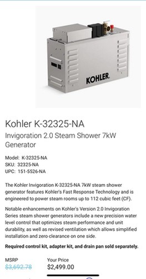 #ad #ad Kohler 7kw Water Heater For Steam Shower $1000.00