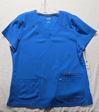 koi Next Gen Hustle and Heart Women's 3-Pocket STRETCH V-Neck Scrub Top LG. BLUE