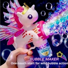 Unicorn Bubble Gun Electric Bubble Machine with Lights Automatic Kids Outdoor