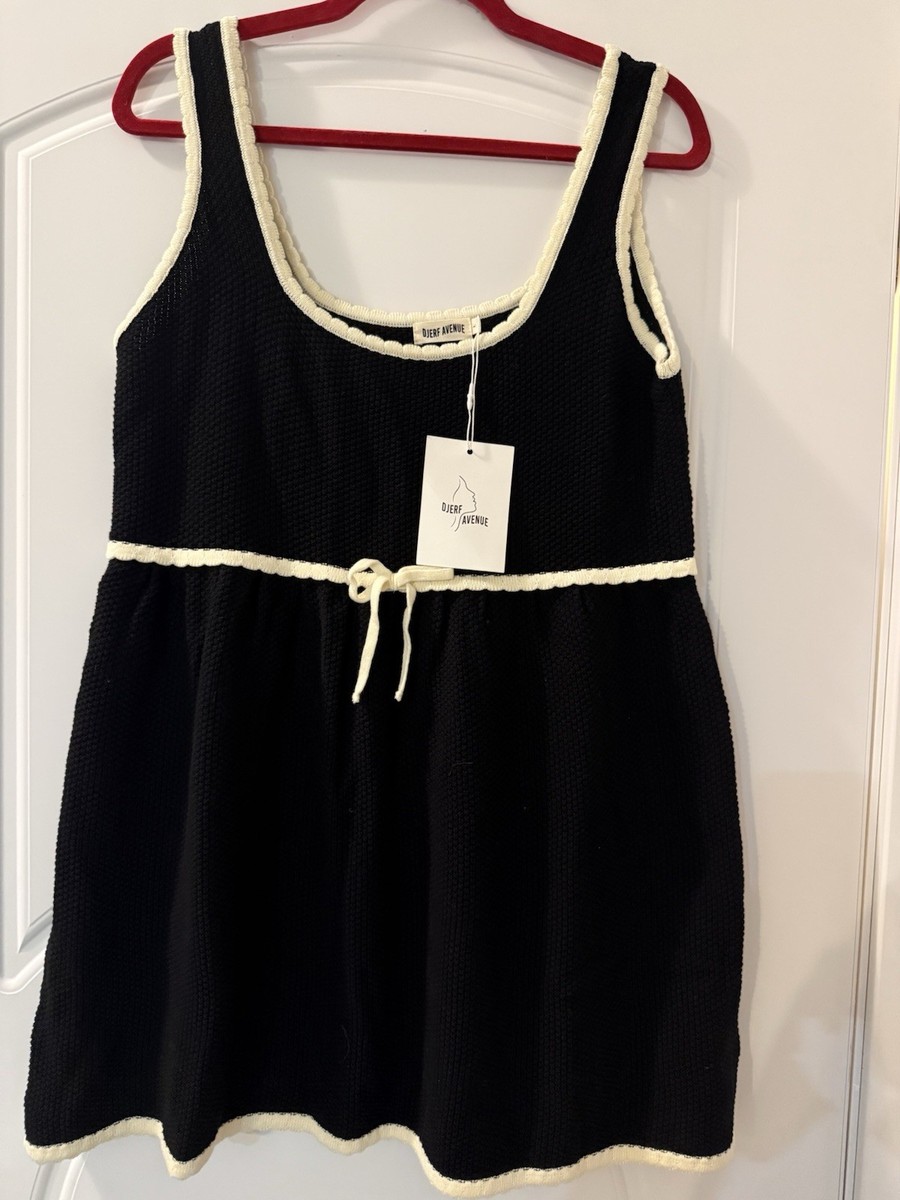 amorini dress black Djerf Avenue Amorini Dress in black with contrast scalloped edges Sz L New