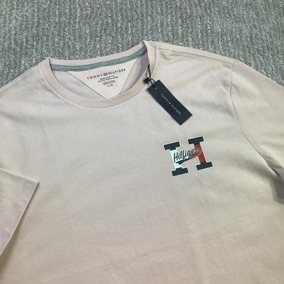 Tommy Hilfiger Mens Light Pink Graphic Logo T-Shirt Regular Fit Size L NWT