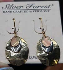Silver Forest USA Earrings Oval Layered Hammered Dangle Bronze Gold Tone