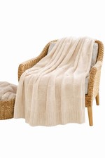 Cozy White wool Knitted Throw Blanket Soft Neutral Farmhouse Home Decor Gift