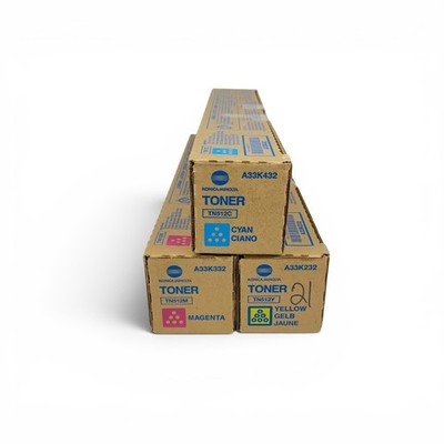 Lot of 3 TN512 Genuine Konica Minolta Simitri HD Toner Cartridges (C, M, Y) OEM