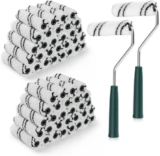 60 Pack 4 Inch Microfiber Paint Roller Covers with 2Pcs anti Rust Metal Roller F