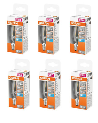 6x Osram LED Base Classic B 40 Kerze kaltweiß 2,5W = 25W E14 EEK:G (Spektr A-G)