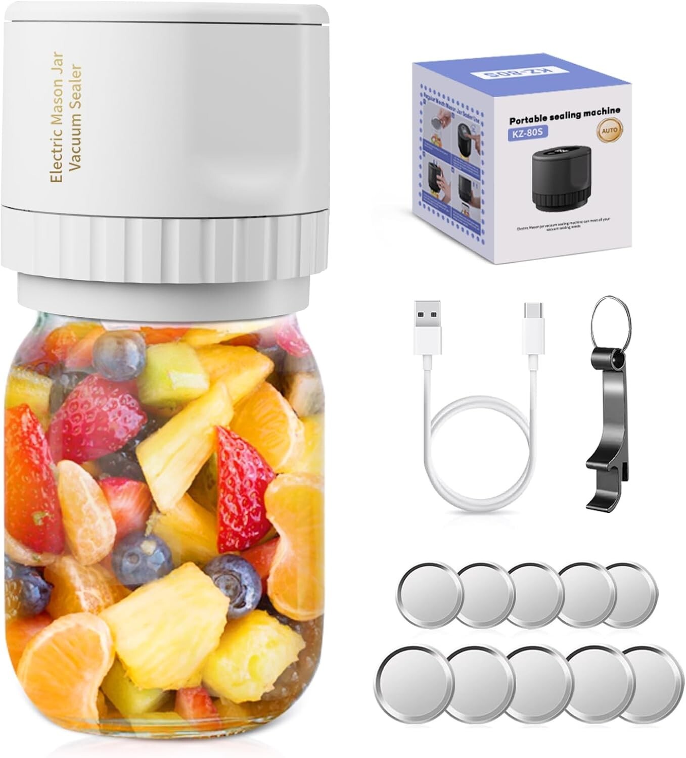 Mason Genie Vacuum Sealer 80kPa Mason Jar Vacuum Sealer USB Charge Electric NEW