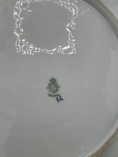 GORGEOUS BAVARIAN HAND-PAINTED Purple /GREEN EMBOSSED FLOWERS CAKE PLATE - Picture 8 of 9