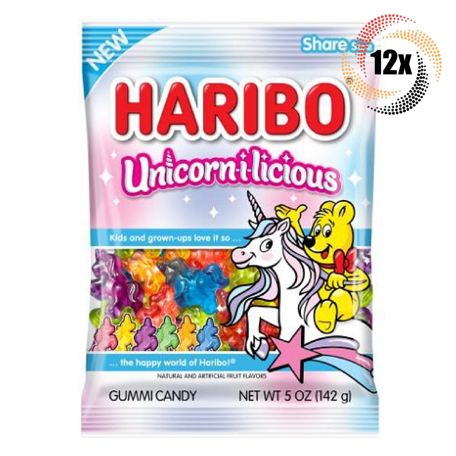 12 пакетиков жевательных конфет Haribo Unicorn-I-Licious с фруктовым вкусом в форме единорога 5 унций 7890₽
