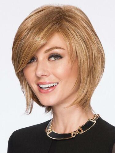 Women's Short Softly Layered Hairstyles Straight Human Hair Wigs Side Part  Bangs | eBay