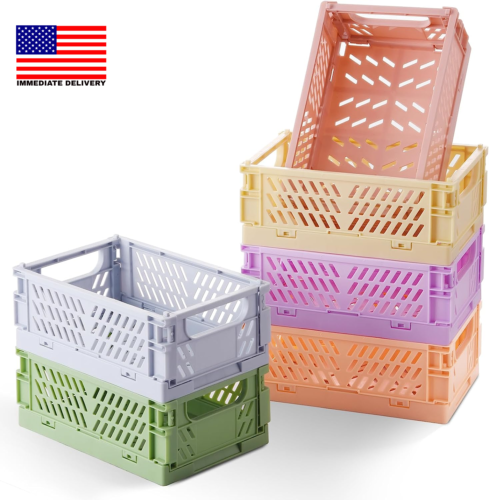 6-Pack Pastel Storage Crates, Mini Plastic Crates, Small Baskets for Organizing, - Picture 1 of 12
