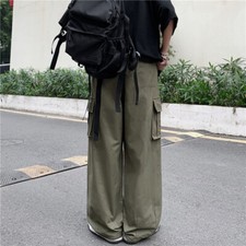 Men's Japanese Retro Cargo Casual Trousers Loose High Waist Straight Leg Pants