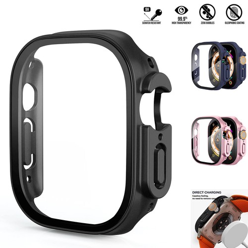PC Case For Apple Watch Ultra/2 49mm Tempered Glass Screen Protector Full Cover
