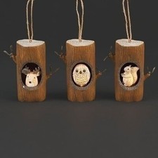 Forest Animals Lighted Log Holiday Ornaments