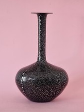 ARCHIMEDE SEGUSO Vaso/bottiglia VETRO MURANO SOMMERSO Nero e foglia argento 900