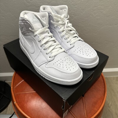 Size 10 - Jordan 1 Mid Triple White - 554724-109 2018 Model,  Rare!!