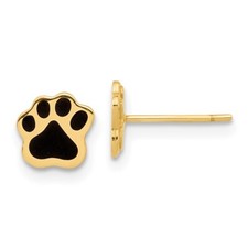 6.6mm 14K Yellow Gold Polished Paw with Black Enamel Post Earrings