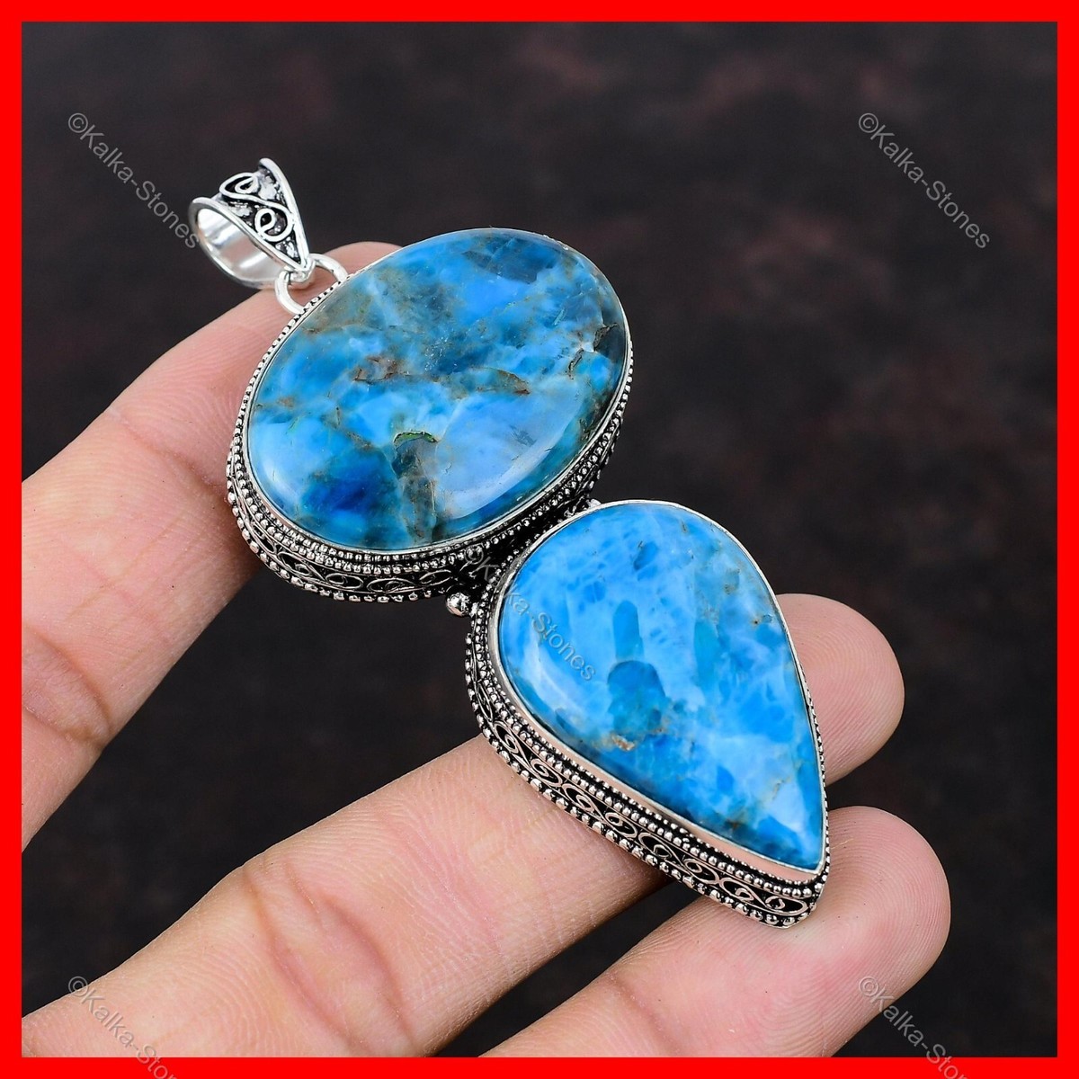 New Year Sale Throat Chakra Natural Neon Apatite 925 Silver Vintage Wife  Pendant