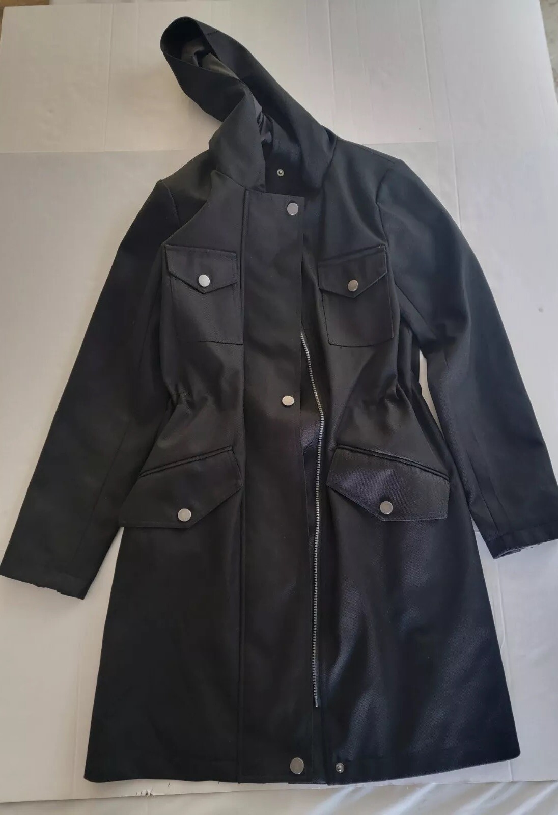 Halogen XS Black 4 Pocket Button And Zip Up 1/4 Zip Up Sleeve Hooded Jacket