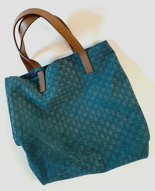 Teal Suede Leather Handbag Ladies Shoulder Bag Purse Messenger Zippered