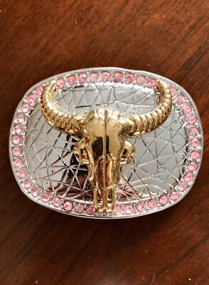 Pink Rhinestone Western Cowgirl Longhorn Bull Head Rodeo 