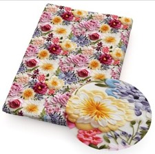 3D Flower Floral embroidered look FAUX LEATHER SHEET 8" x 12" 1235014 SMOOTH