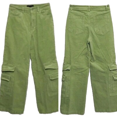 Forever 21 Women's High Waisted Wide Leg Light Green Corduroy Cargo Pants  Medium