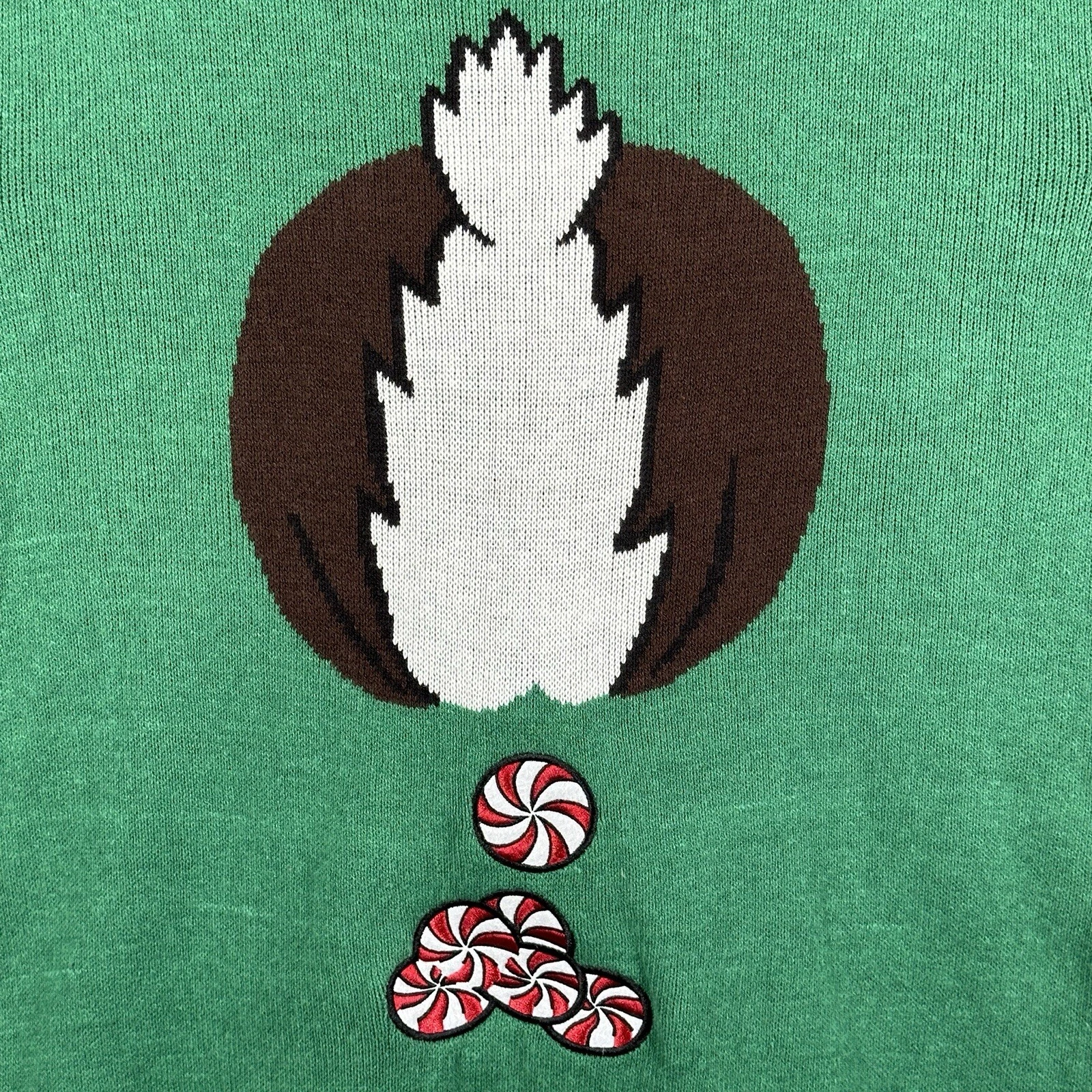 Ugly Christmas Sweater Reindeer Smiling Striped Front And Back Size Large Green