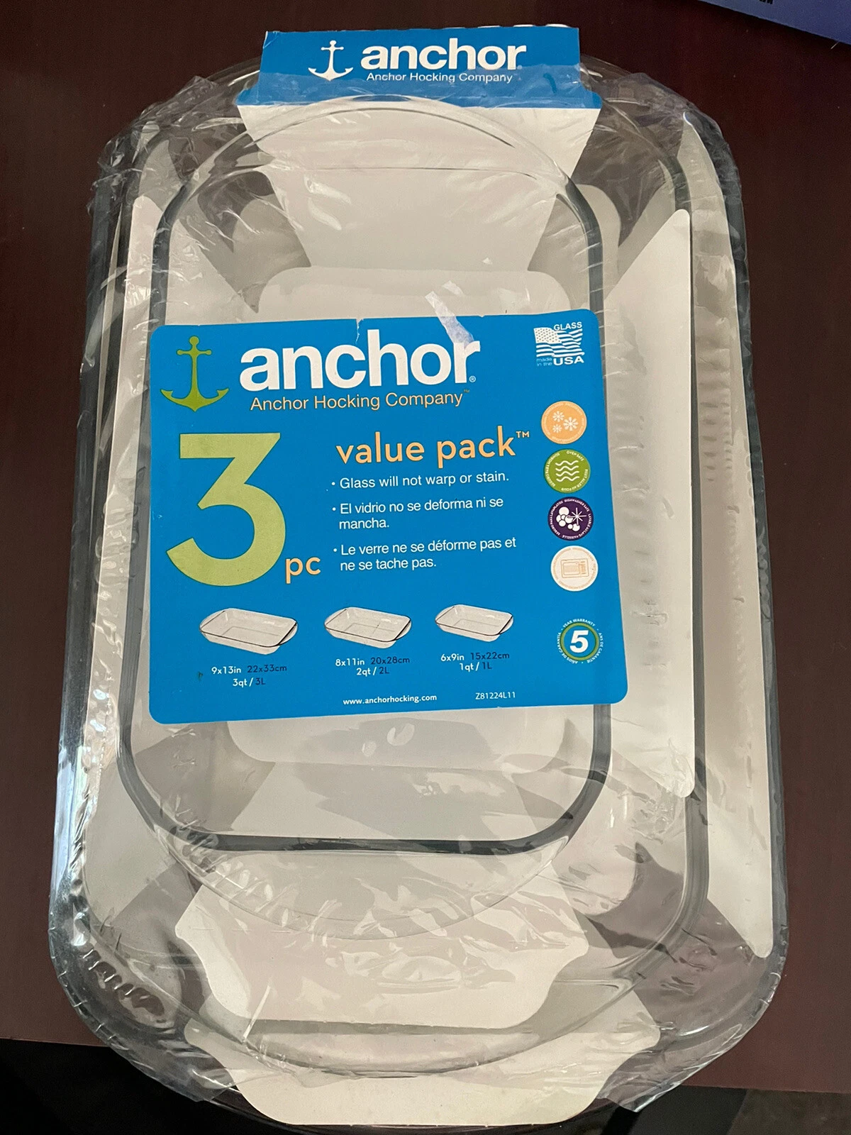 Anchor Hocking 3 Piece Essentials Rectangular Baking Dishes New See Photos